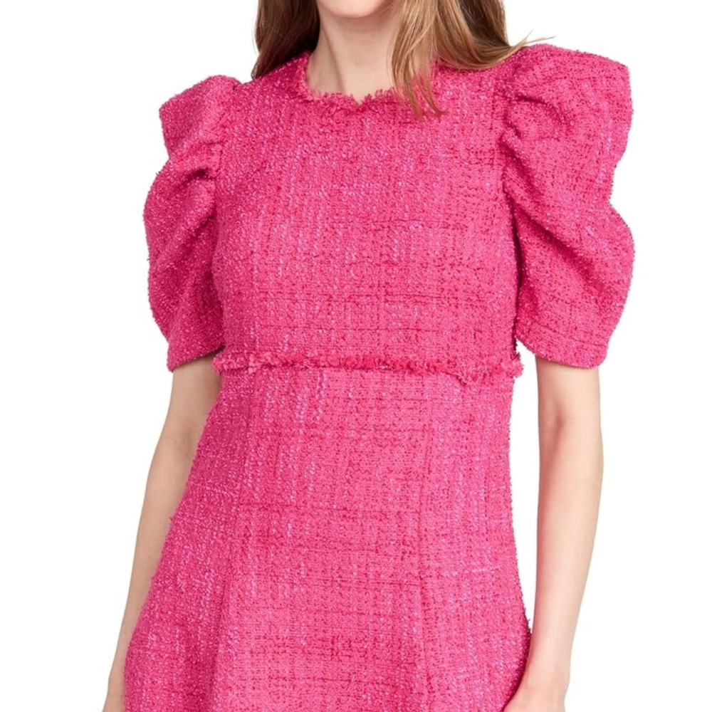 Likely Pink Puff-Sleeve Tweed Dress